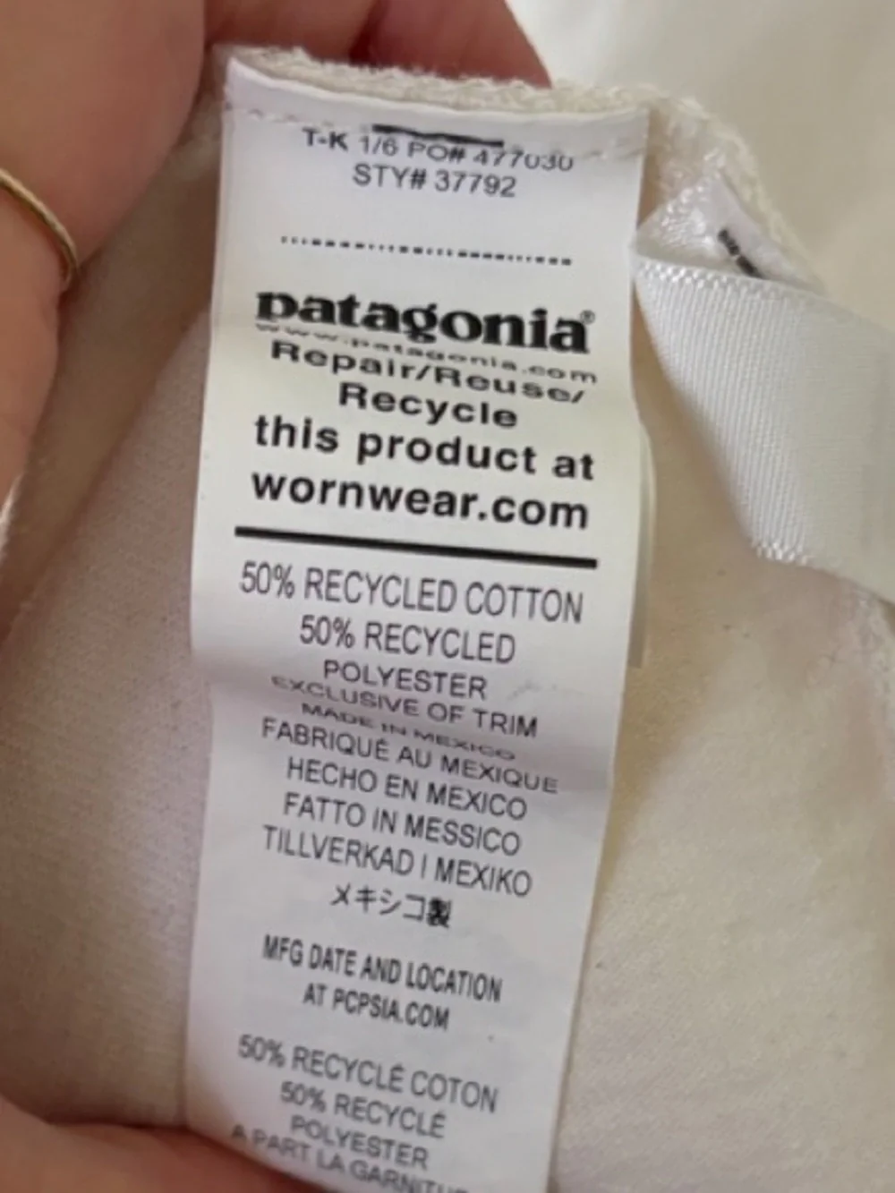 Patagonia Cream Short-Sleeve T-Shirt with Small Blue Logo